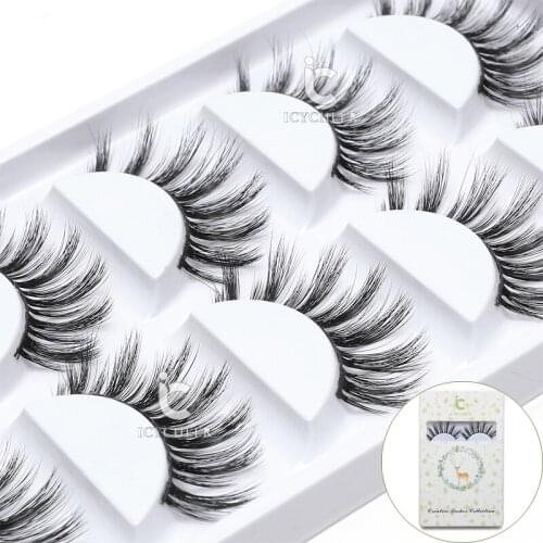 ICYCHEER 3D Real Mink False Eyelashes 5 Pairs 100% Handmade Makeup Eye Lashes Extension Cosmetics Beauty Natural Long