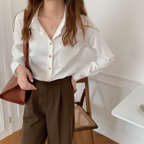 Spring 2021 new white chiffon shirt female design sense niche shirt spring long-sleeved shirt