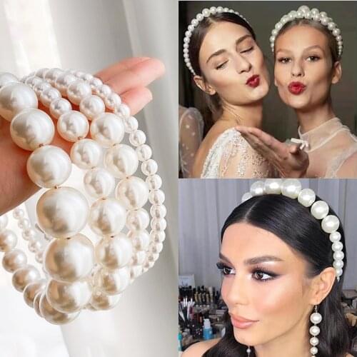 New Women Elegant Full Pearls Simple Hairbands Sweet Headband Hair Hoops Holder Ornament Head Band Lady Fashion Hair Accessories