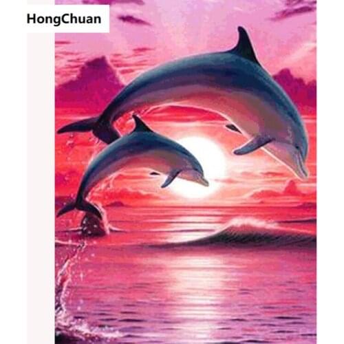 New Year Cute Dolphin 5D DIY Square/Round Diamond Painting Cross Stitch Home Decor Gift Mosaic Diamond Embroidery