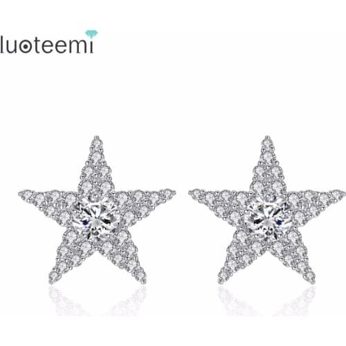 LUOTEEMI New Elegant Stud Earrings for Women Fashion Jewelry Micro Paved Shining Cubic Zircon Satr Ear Accessories for Women