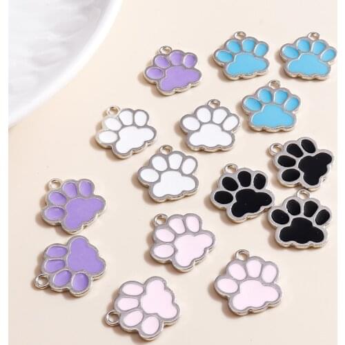 10pcs 16*17mm 5 Color Dog Paw Print Charms for Jewelry Making Enamel Footprint Charms DIY Earrings Pendants Necklaces Findings