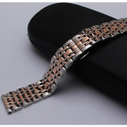 Polished new band Stainless steel Silver with rosegold Watchband Metal Watches strap bracelet 14mm 16mm 18mm 20mm 22mm 23mm 24mm