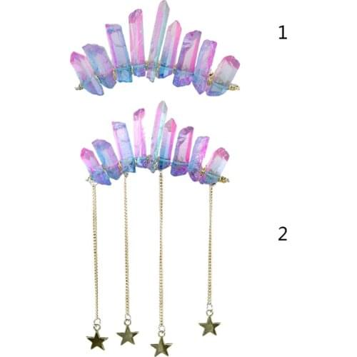 Queen Crown Headbands Natural Crystal Hair Comb Womens Handmade Hair Accessories for Wedding Party Costume