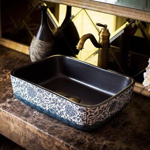Rectangle Shape Artistic hand maded hand painted ceramic porcelain wash basin lavabo sink Bathroom wash basin bathroom sink