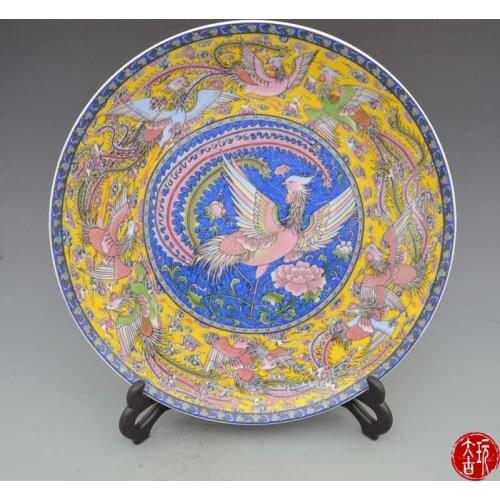 Rare old Chinese porcelain plate,Pastel,Nine Phoenixs, Decoration /Collection/ crafts,Free shipping