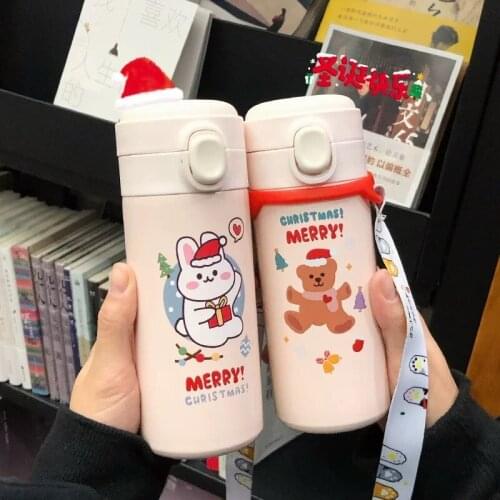 Christmas bounce stainless steel thermos simple and fresh cartoon cup new cute girl thermos pea cup HY9013