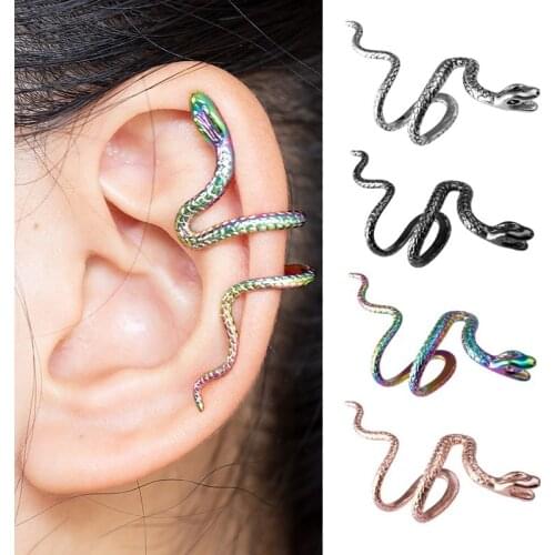 1PC Brass Snake Earing Clips Without Piercing Punk Non Pierced Clip Earrings Ear Cuffs for Women Men Black Fake Piercing Jewelry