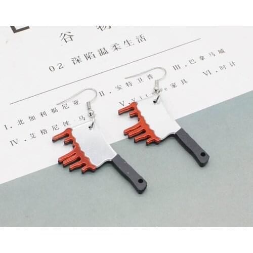 2021 new retro handmade fashion design acrylic halloween horror punk knife style kitchen knife alloy earrings drop earrings