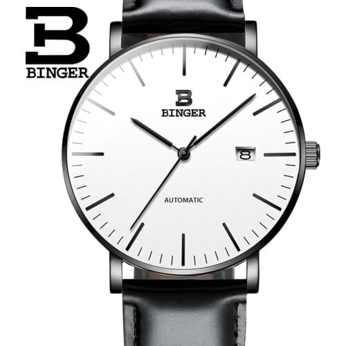 Switzerland BINGER Watches Men Fashion Leather Relogio Masculino Waterproof Automatic Movement Mechanical Wristwatches