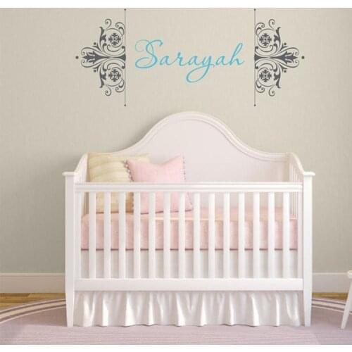 Makeyes Damask Custom Names Wall Stickers Home Children Bedroom Decoration Wall Decals Vinyl Personalized Name Wall Decor Q224