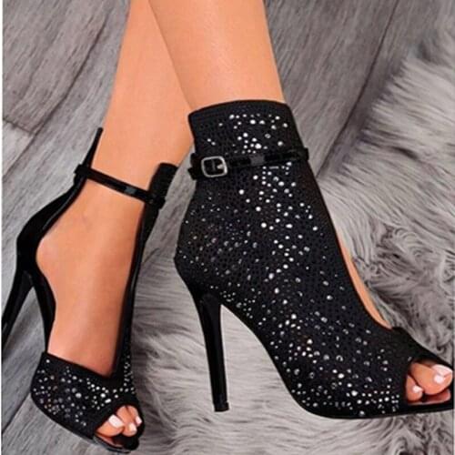 2021NewWomenCrystal Sandals Ankle Straps Buckle TransparentCover Heel Pumps Ladies Sandals Party Shoes size 35-43open toe heels