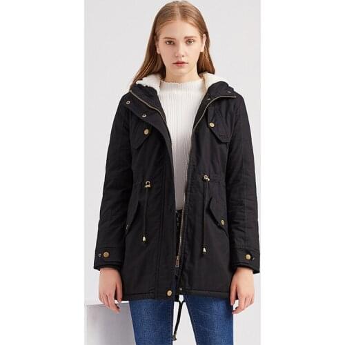 Winter Solid Color Jacket Women 2021 Fashion Outwear Hooded Parkas Drawstring Pockets Plus Velvet Thick Warm Female Padded Coats