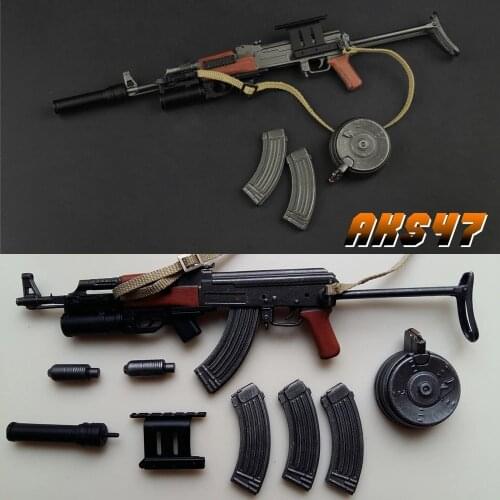 ZYTOYS 1/6 Scale AK47 AK47S + Silencer Gun Model Weapon Toys Accessories W Folding Bracket Fit For 12inch Action Figure Model