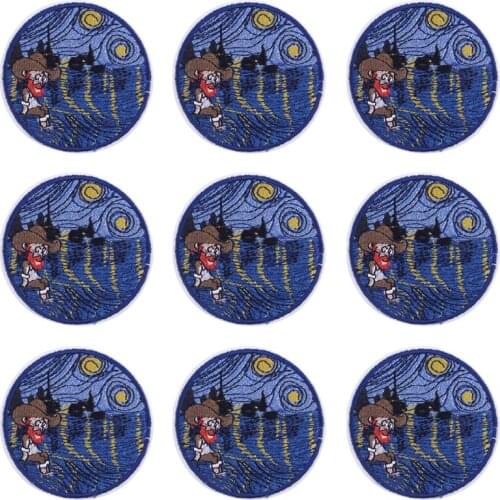 10Pcs/Set Van Gogh Oil Painting Embroidered Patch For Clothes Old Man Diy Embroidery Patches For Cloth Stripe For T-shirt Badges