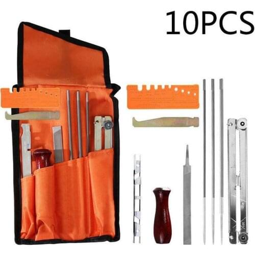 10pcs /Set Professional Chainsaw Chain Grinding Kit Round / Flat File Guide Bar File Sharpener Tools Set +Hardwood Handle