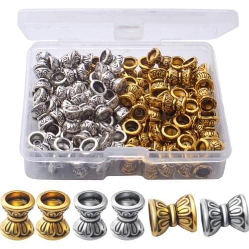100pcs Double Flower Bead Caps Tibetan Alloy Bead End Caps Flower Caps Jewelry End Caps with A Box for DIY Bracelet Jewelry