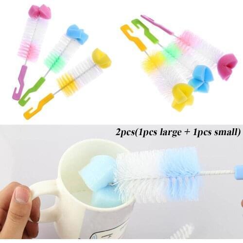 2pcs/set Baby Bottle Brush Nipple Brush 360-degree Rotating Head Cleaning Sponge Cup Brushes Kit for Kids bottle brush