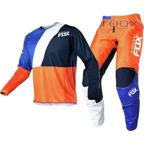 2020 Orange/Blue Motorcycle MTB Dirt Bike Racing Jersey Pant Combo Gear Set Motocross Motorbike Suit Adult Kit