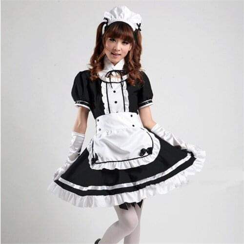 2021 Cosplay Sexy French maid Costume Cute Girls Black Lolita Dress Uniform Lolita School tulle Halloween Costume for Women