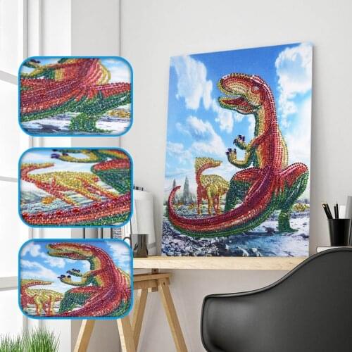 Diamond Painting Special Shaped Cross Stitch Dinosaur Diamond Embroidery Crystal Round Wall Decor Animals Hobby Gifts