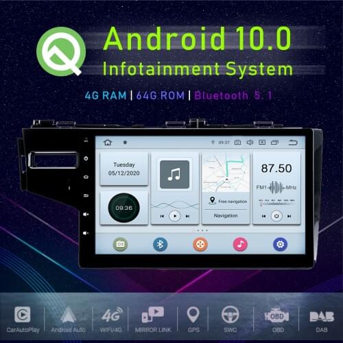 JSTMAX 10.2" Android 10.0 Car GPS Player For Honda JAZZ FIT 2014 2015 2016 2017 GPS Car Auto Stereo Multimedia Player