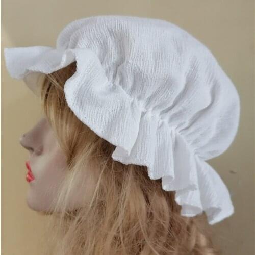 White Lolita Bonnet Ruffled Hat Adjustable Medieval Vintage Maid Cosplay Women Girls Pumpkin Sweet Nightcap Cowl