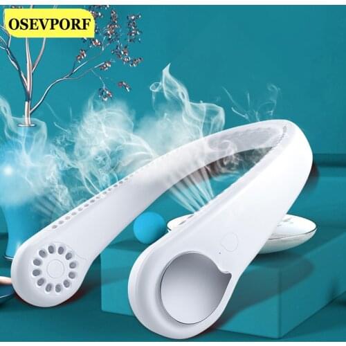 Summer Air Cooling Neck Fan Bladeless Hanging Neckband Fan Air Cooler Outdoor Sport Mini USB Rechargeable Neckband Fans Leafless