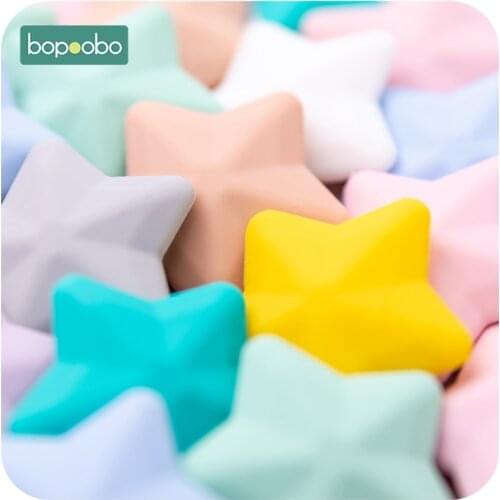 Bopoobo 20pc Silicone Star Teething Silicone Beads Teething Teether Accessories Food Grade Pearl Pacifier Dummy Making Teether