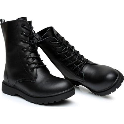 Unisex Boots Women Leather Winter Black Big Girls British Style Kids Sneakers for Girls Calzado Nina Childrens Shoes BE50SH