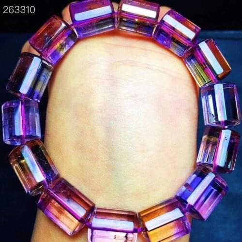 Genuine Natural Purple Yellow Ametrine Quartz Crystal Bracelet Women 14x11.5mm Clear Barrel Beads Brazil Genuine AAAAA