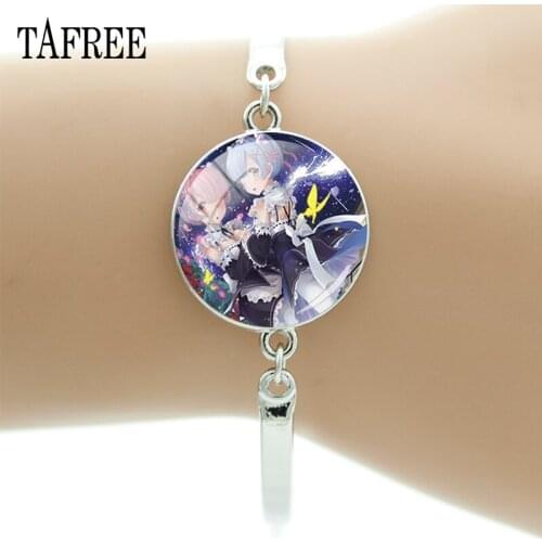 TAFREE Anime Cartoon Girl Bracelet Rem Round Glass Cabochon Art Picture Handmade Charms Fashion Jewelry DM07