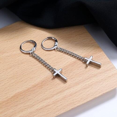 Chain Cross Hoop Earrings For Women Tassel Long Korea Fashion Hip Hop New Trendy Hot Sale Vintage Girls Jewerly Gifts BOYULIGE