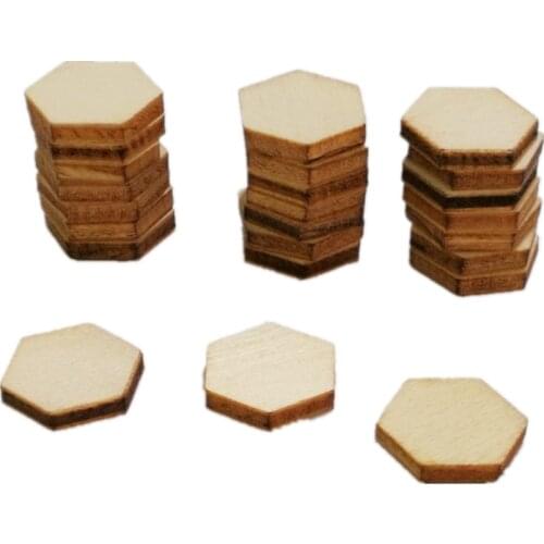 100pcs 10mm-20mm Wooden Hexagon Cutouts Crafts DIY Wood Discs Slices Pieces Unfinished Hexagon Shape Ornament for DIY Arts Craft