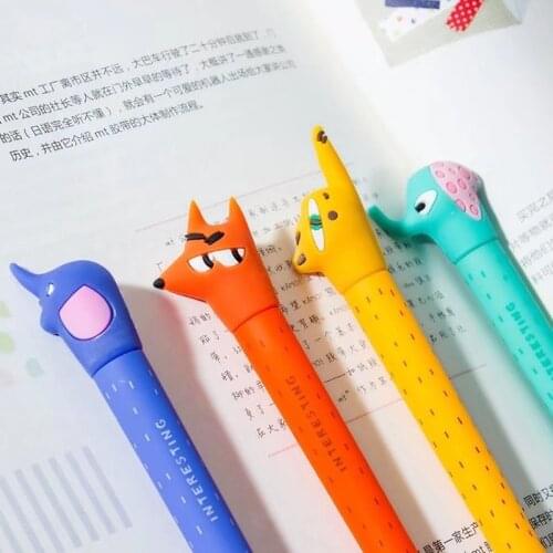 4pcs Happy animal family gel pen fox elephant giraffe 0.5mm Black color pens for writing Stationery Office School supplies FB582
