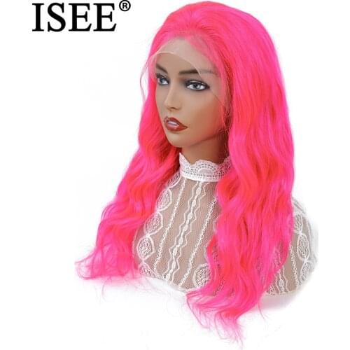 ISEE HAIR Peruvian Pink Wig With Baby Hair Remy Blue Lace Front Human Hair Wigs 150% Density 613 Blonde Body Wave Lace Front Wig