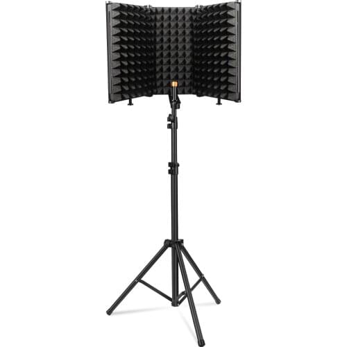 Microphone Isolation Shield with Tripod Stand High Density Absorbent Foam for Studio Sound Recording Podcasts Vocals Singing