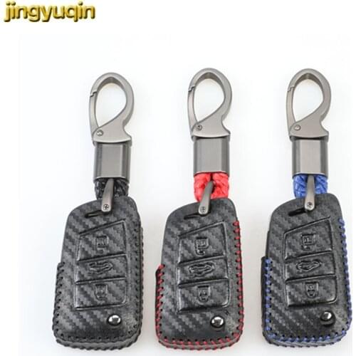 Jingyuqin Leather Carbon Remote Car Key Case Cover for BMW X5 F15 X6 F16 G30 7 Series G11 X1 F48 F39 4 Buttons