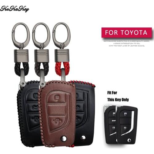 Leather Car Key Case Cover Protection Shell Skin For Toyota Corolla avensis Prado Fortuner RAV4 CHR Car Keyring Keychain