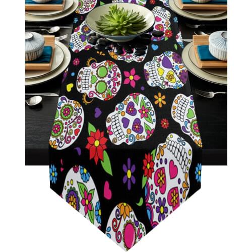 Mexico Colorful Skull Human Flowers Table Runner Country Wedding Decor Tablecloth Placemat Dinning Table Art Table Runners