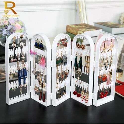 Fashion 3/4/5/6 Screen Folding Clear Earrings Studs Display Rack Necklace Jewelry Shelf Stand Holder Organizer Storage Box