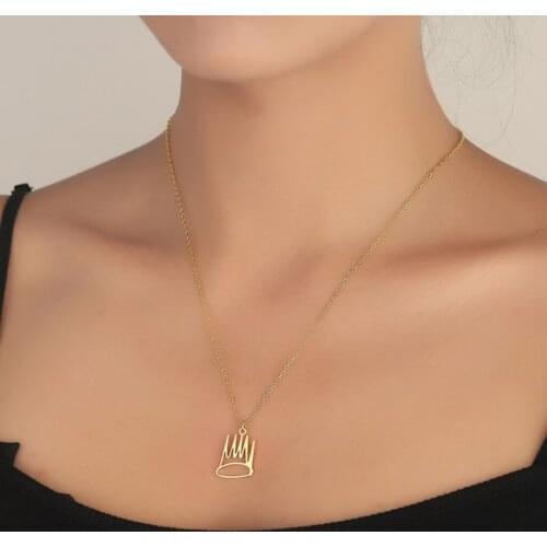 Cartoon Stainless Steel Crown Pendant Necklaces Fairy Tale King Queen Prince Princess Crown Charm Cute Kid Girlfriend Jewelry