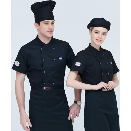 Mens Chef Jacket Short Sleeve Hotel Cook Coat Women Models Chef Overalls Summer Restaurant Cook Uniform Plus Size B-6569
