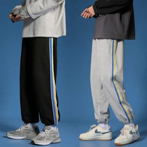 Men Clothing Leisure 2021 Spring Summer All Cotton Pants Sports Straight Sweatpants Streetwear Movement Black Gray Couples