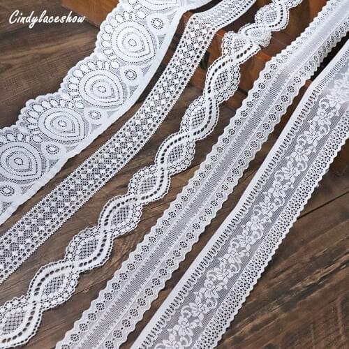 5Yards Nylon Stretch Lace Trim ribbon white For DIY Clothing Headband underwear Sewing Appliques French Net Elastic Lace Fabric