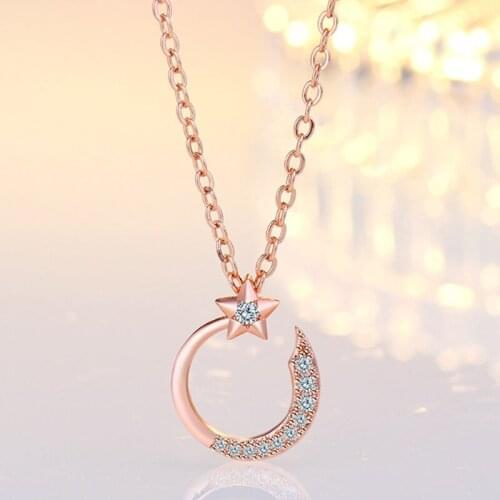 925 New Fashion Temperament Star Moon Necklace Decoration Light Luxury Design Sense Clavicle Chain For Women Exquisite Jewelry