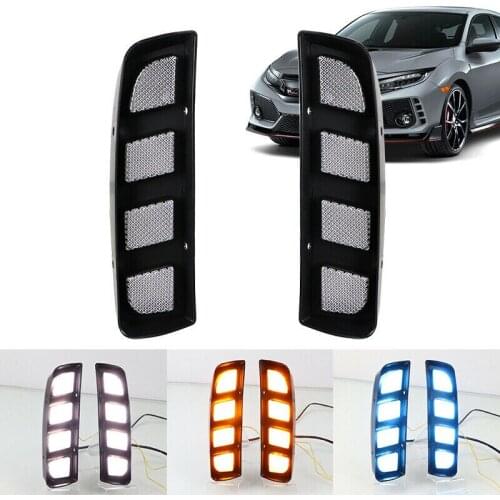 New Car LED Daytime Running Light Turn Yellow Night Blue Headlight DRL Fog Lamp Daylight for Honda Civic Type R 2017-2021