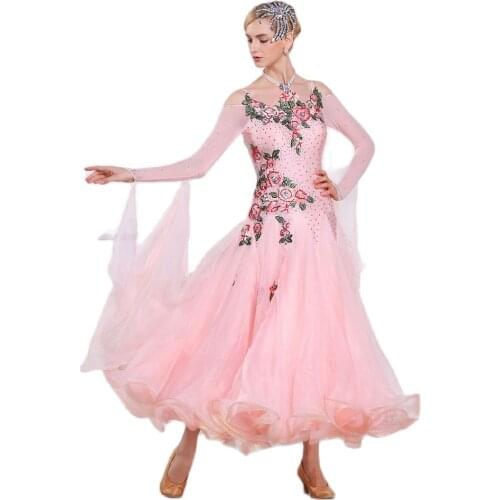 B-16177 New arrival custom made ballroom dance dress modern smooth long dance dress with champagne color for competition