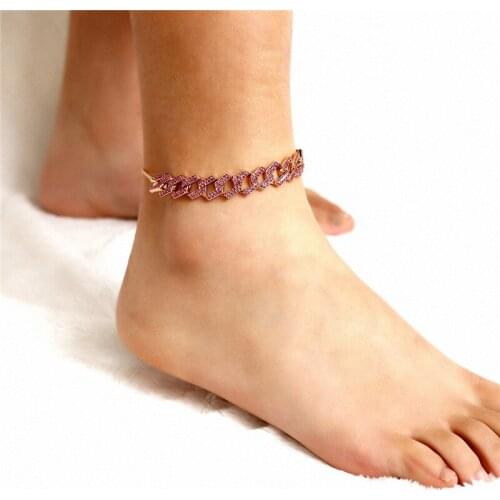 HI MAN European Mixed Pavé Zircon Geometric Anklet Women Creative Personality Birthday Party Jewelry Accessories