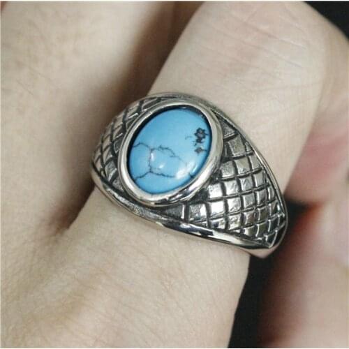 Size 7 to 12 Cool Blue Stone Ring 316L Stainless Steel Steel Soul Cool Ladies Mens Retro Style Motor Biker Ring